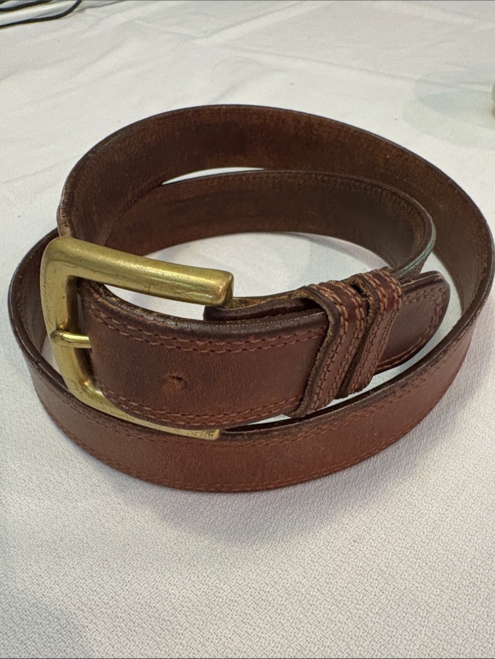 Eddie Bauer Mens Vintage Brown Leather Belt with Brass Buckle Size 38